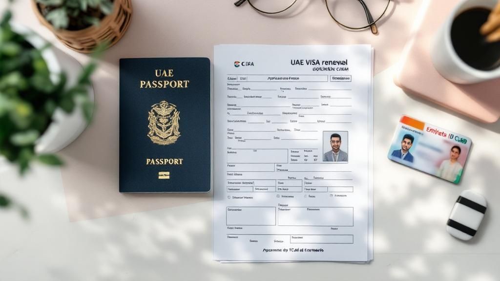 A person's hands organizing documents and a passport on a desk